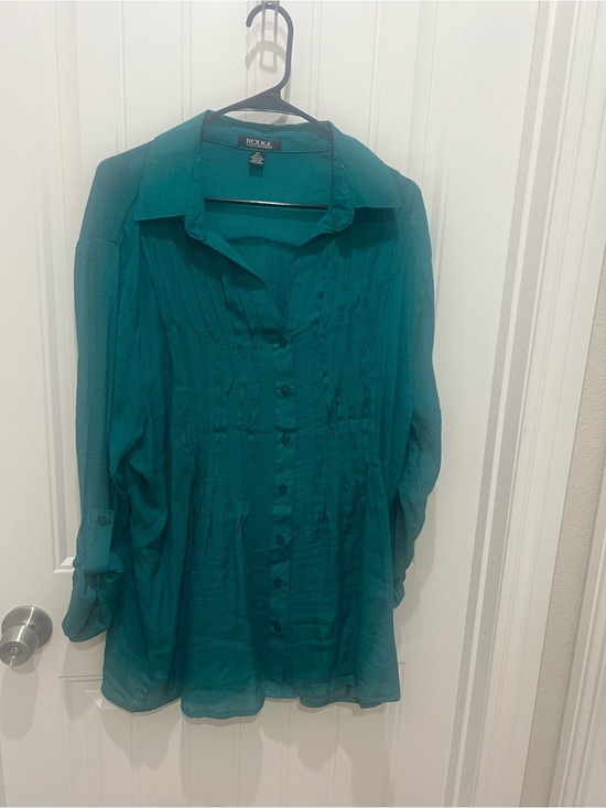 Rouge Collection Tops - Koret Teal Pintuck Button-Front Shirt